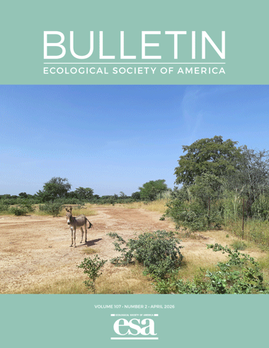 April 2026 cover of the ESA Bulletin with photo of a donkey beside a grazing exclusion