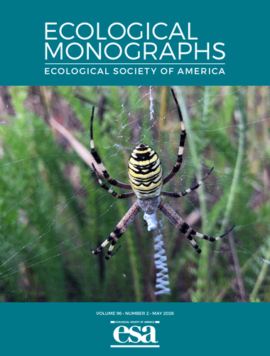 May 2026 cover of Ecological Monographs with a photo of the wasp spider, Argiope bruennichi