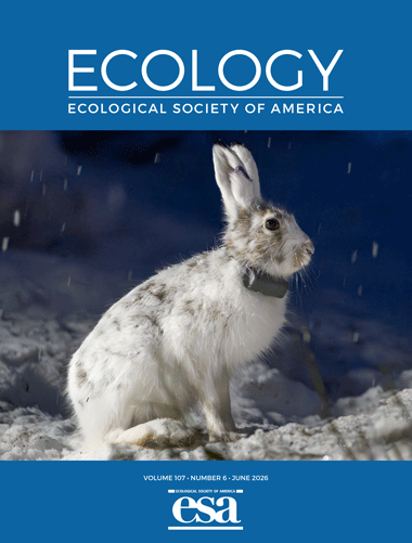 The June 2026 cover of Ecology with a photo of a GPS-collared adult male mountain hare 